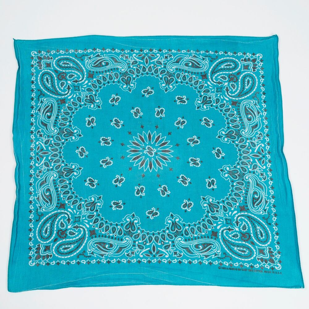 Vintage Hav-A-Hank Turquoise Teal Paisley Bandana Made in USA 19x20" 100% Cotton